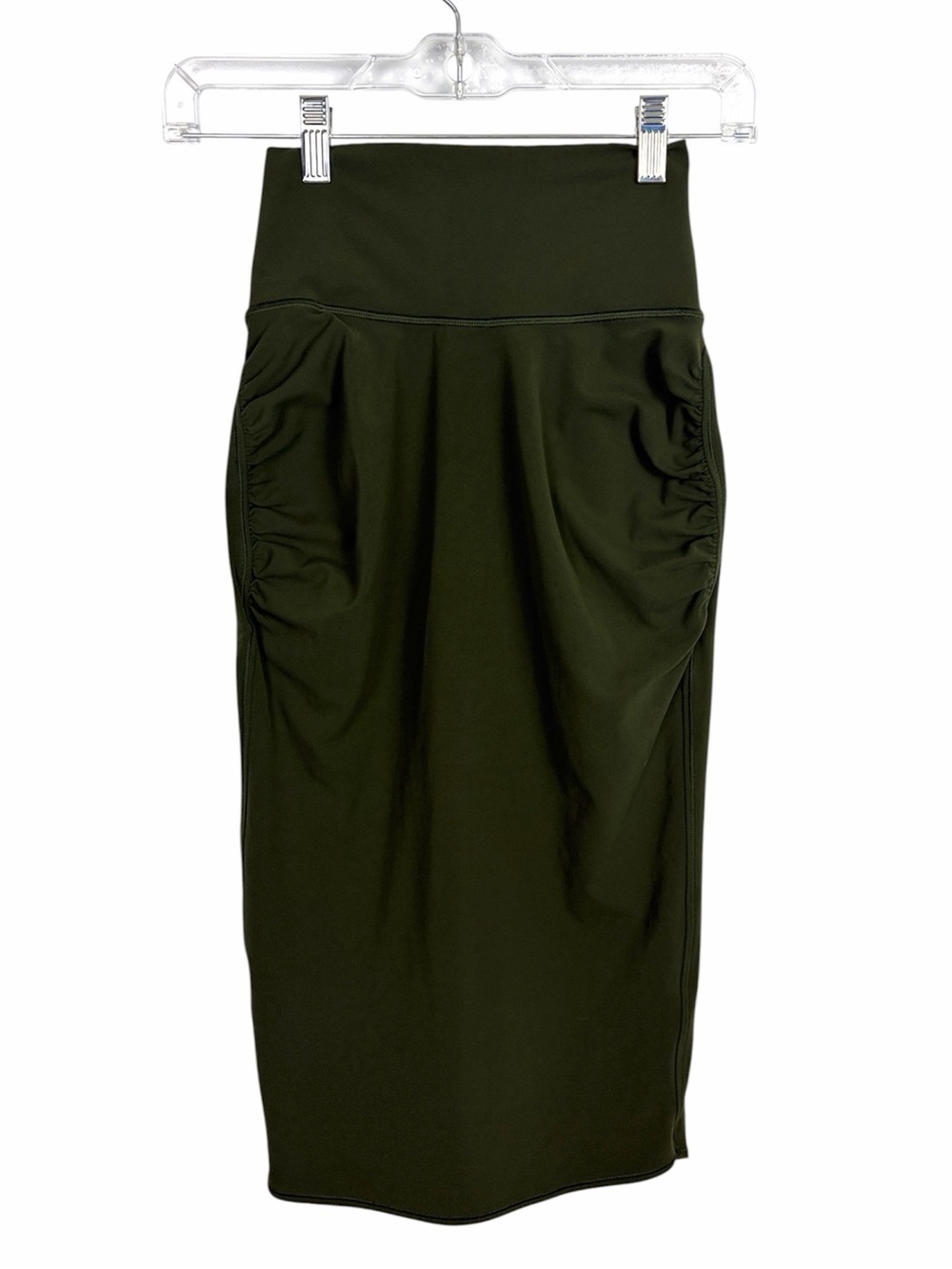 Athleta Transcend Midi Skirt Olive Green Ruched Stretch XXS